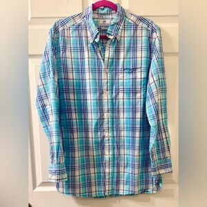 Southern Tide Aqua and Navy Plaid Men's Shirt